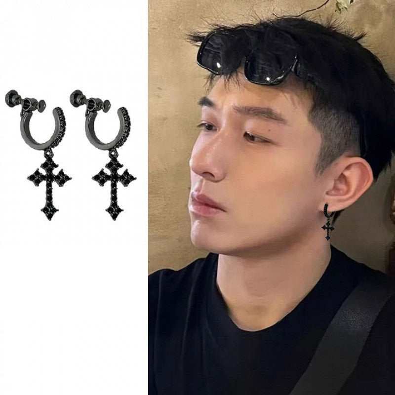 ✨ Обеци с готически диамант и кръст💎 Блестяща елегантност ✝️ Модерен готически дизайн, изпълнен с индивидуалност