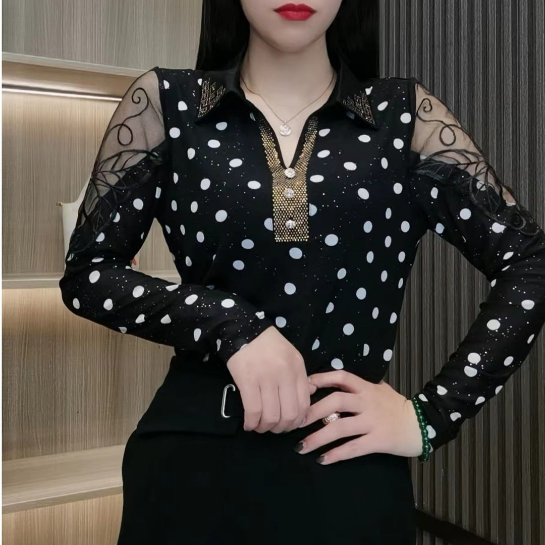 😍【M-4XL】Нова модна дамска тениска с диаманти на точки 2026