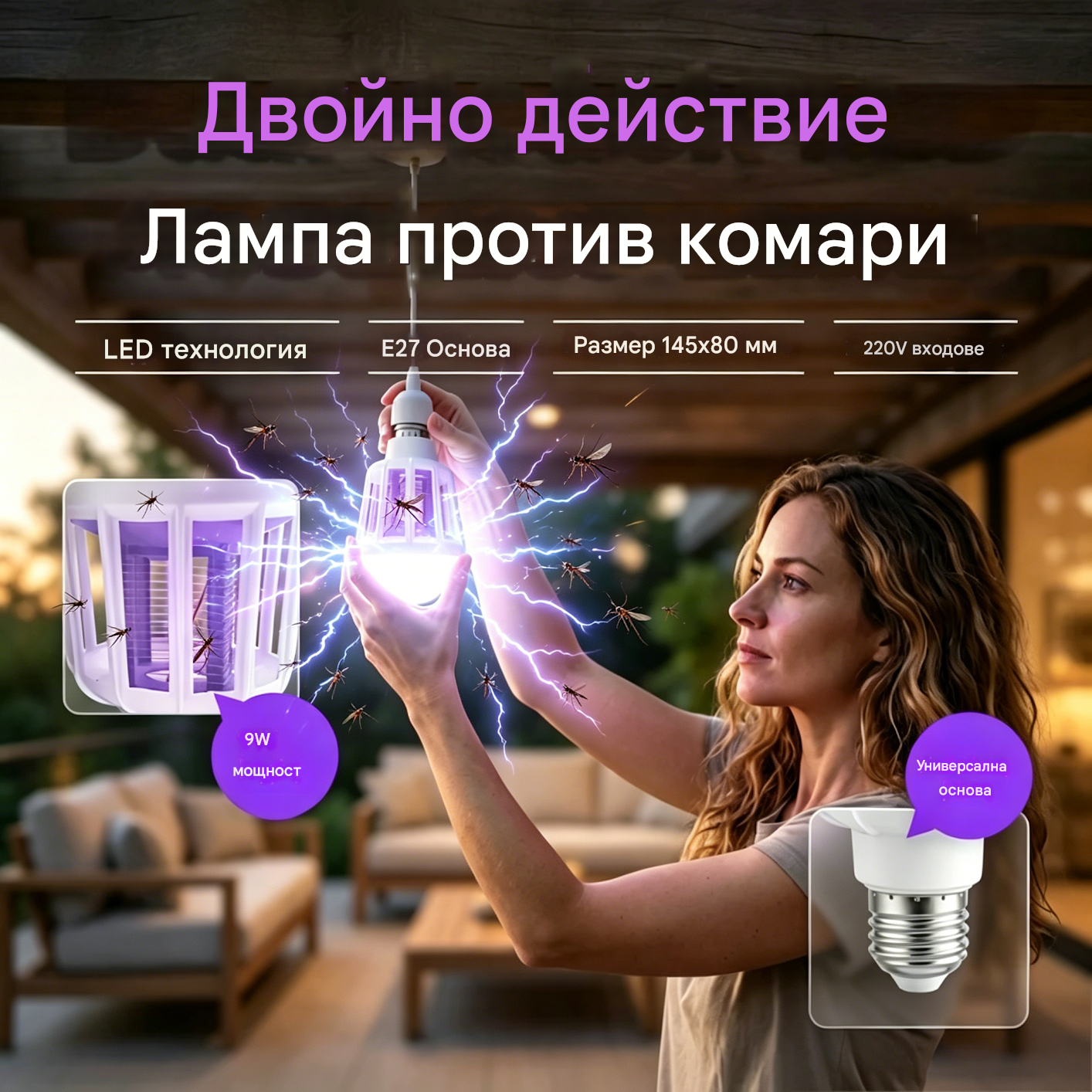【2/4 броя】🦟 💡Двукомпонентна LED лампа против комари, която едновременно отблъсква и привлича комари.