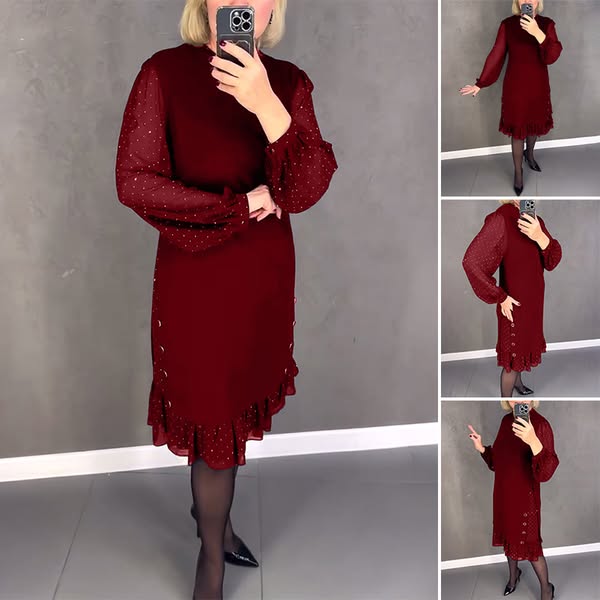 🔥👗【S~5XL】Нова модна ежедневна едноцветна рокля с дълъг ръкав и широки волани