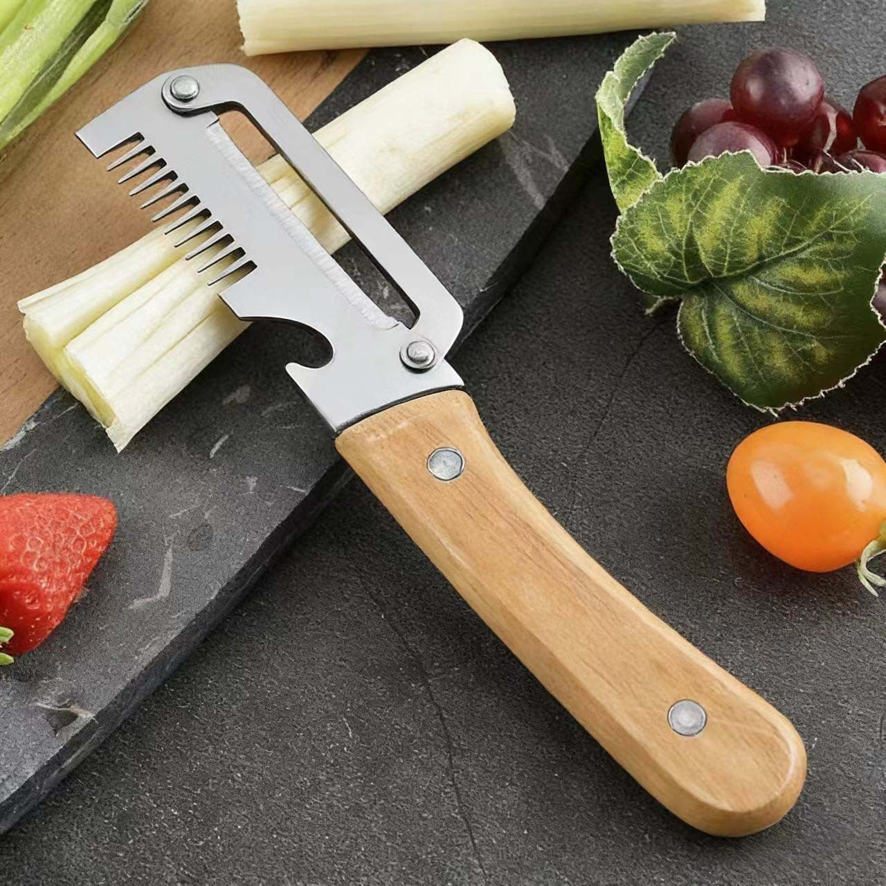 🧅🔪 Многофункционална кухненска белачка 3 в 1: Бели, реже и отваря капачки от бутилки! 🔥
