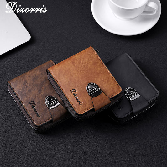 🔥🔥【Най-продаваният】Нов модерен къс портфейл с цип в ретро стил за мъже