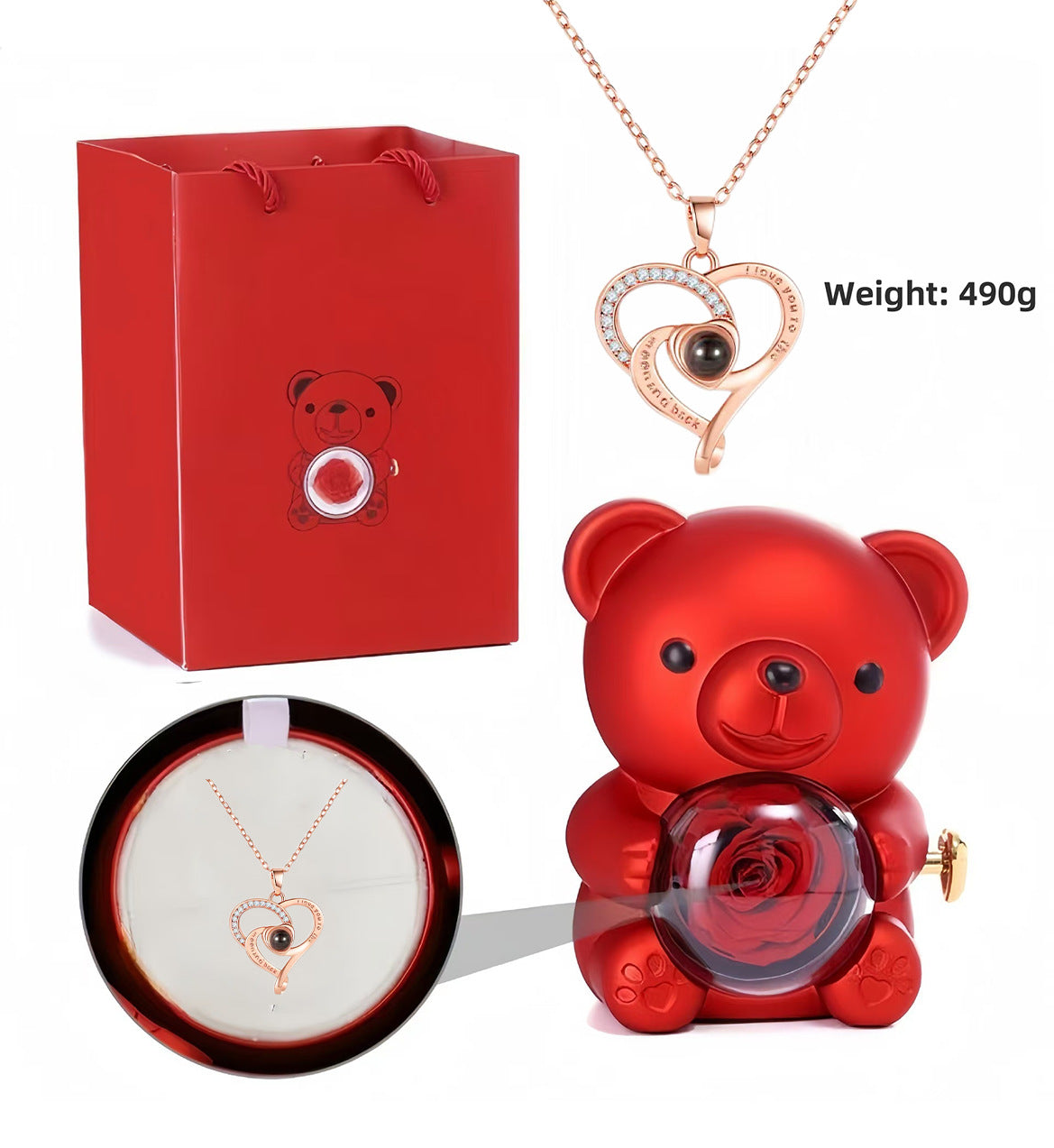 ✨Колие във формата на сърце, подарък за Свети Валентин + очарователно плюшено мече от консервирана роза - романтичен подарък за Деня на майката, сватби, годишнини и Свети Валентин.