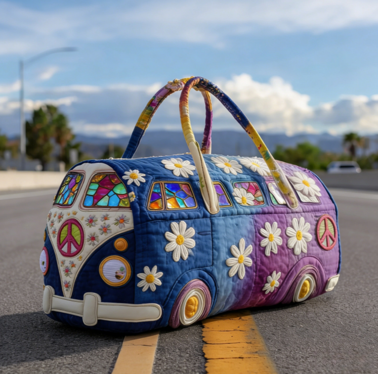 50% ОТСТЪПКА💐🌸Пътна чанта с подплата Hippie Van---Ръчно изработена винтидж бродирана чанта