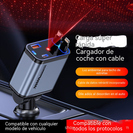 ⚡✨ Ултрабързо зарядно за кола: Два прибиращи се USB-C порта със Starlight околна светлина и интелигентна защита 🚗💫