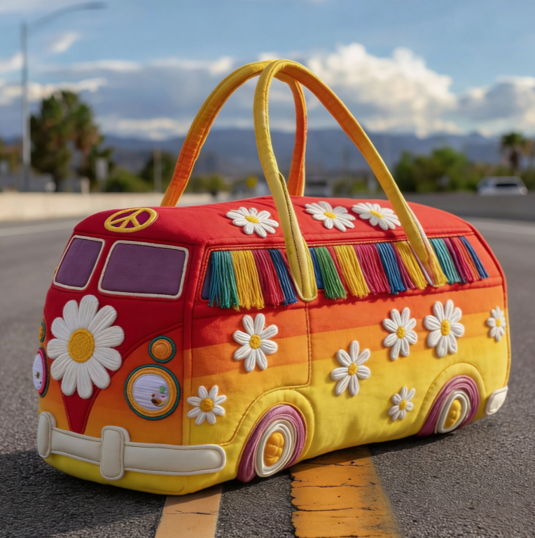 50% ОТСТЪПКА💐🌸Пътна чанта с подплата Hippie Van---Ръчно изработена винтидж бродирана чанта