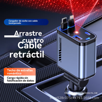 ⚡✨ Ултрабързо зарядно за кола: Два прибиращи се USB-C порта със Starlight околна светлина и интелигентна защита 🚗💫