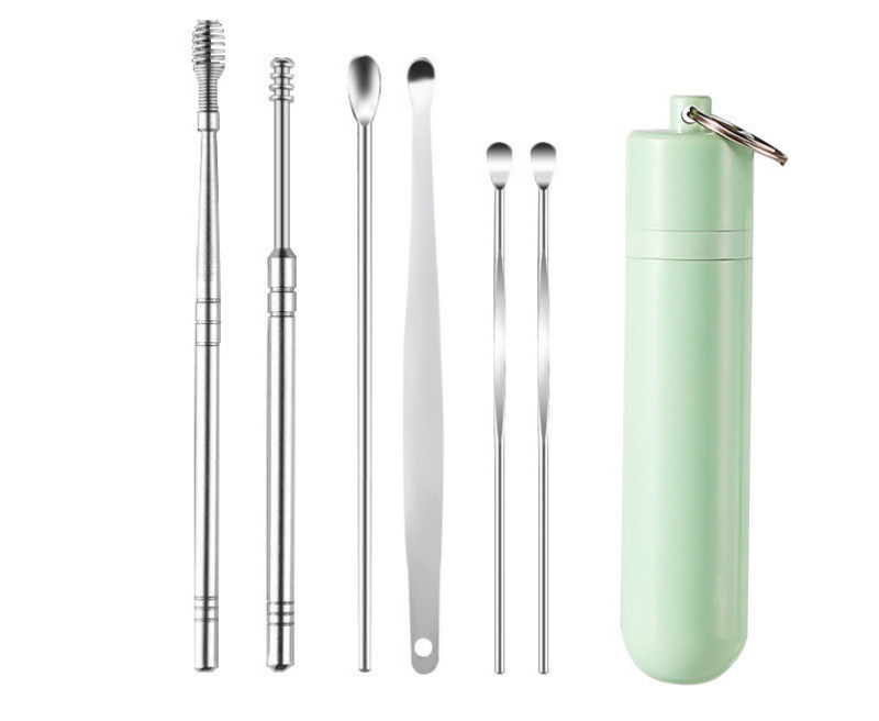 👂Комплект от 6 инструмента за премахване на ушна кал с тръбичка за съхранение | Пълен комплект за грижа за ушите – инструмент шест в едно! 👂