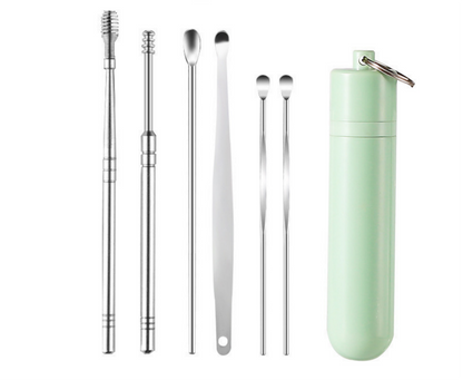 👂Комплект от 6 инструмента за премахване на ушна кал с тръбичка за съхранение | Пълен комплект за грижа за ушите – инструмент шест в едно! 👂