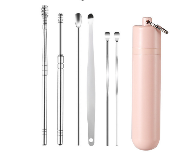 👂Комплект от 6 инструмента за премахване на ушна кал с тръбичка за съхранение | Пълен комплект за грижа за ушите – инструмент шест в едно! 👂