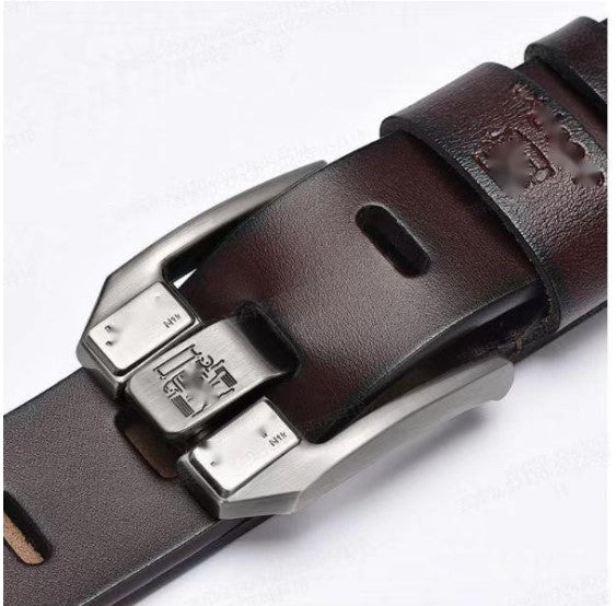 Ретро мъжки колан от висок клас, дънков колан с катарама от естествена кожа, семпла и стилна катарама, подбрана еднослойна телешка кожа, здрава и издръжлива