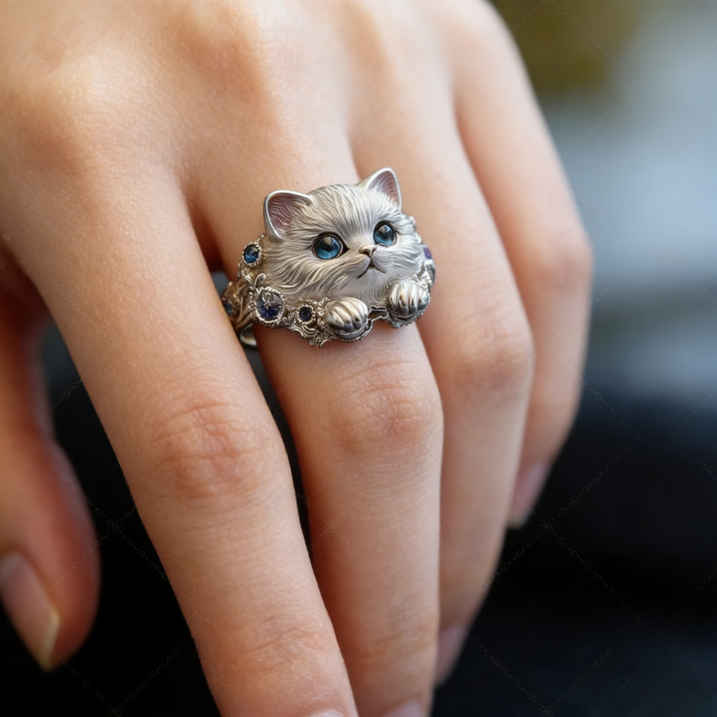 🎁😍🎁😍2 артикула за 22 евро -- Семпъл и елегантен пръстен с котенце от сребро 925 с диаманти