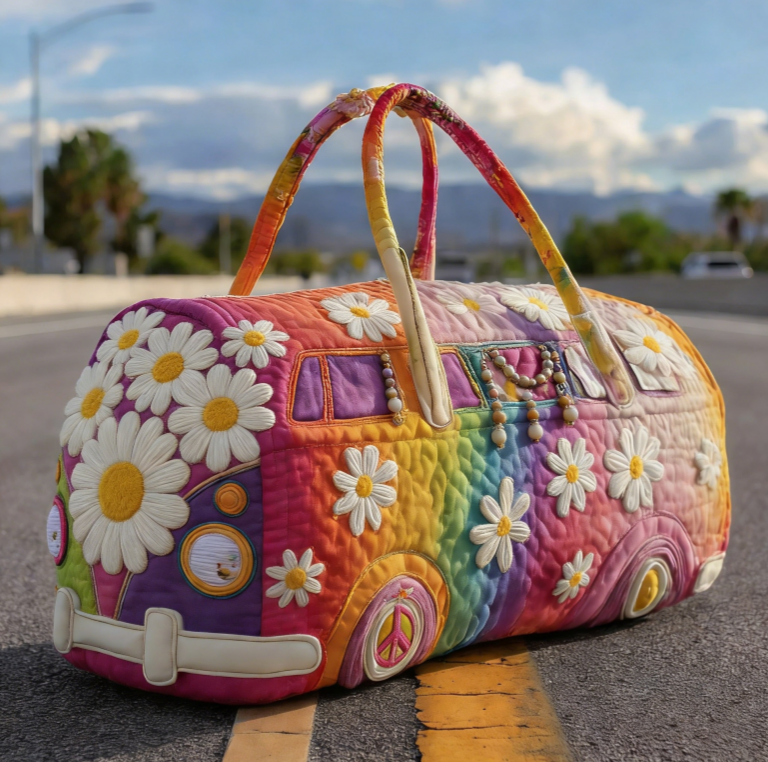 50% ОТСТЪПКА💐🌸Пътна чанта с подплата Hippie Van---Ръчно изработена винтидж бродирана чанта