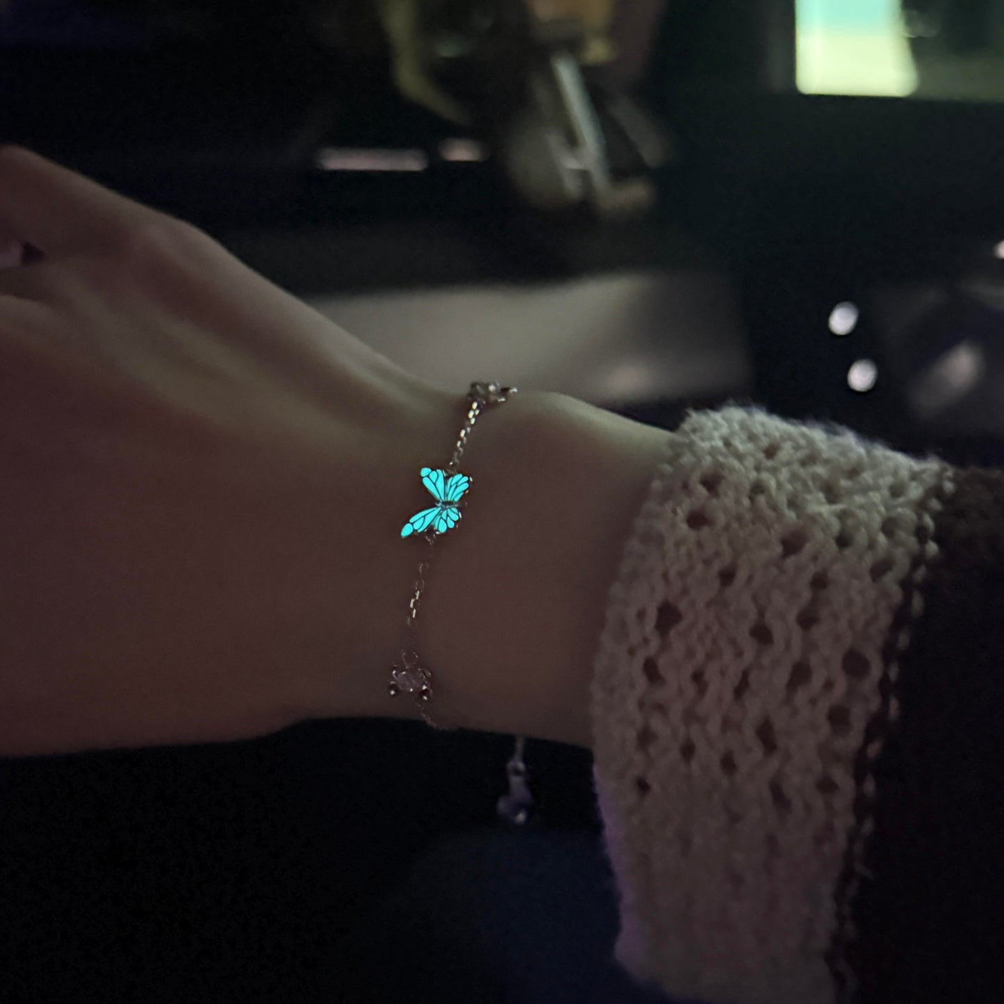 🎀Синя светеща гривна с пеперуда, дамски стил Мори, верижка за ключица Aurora