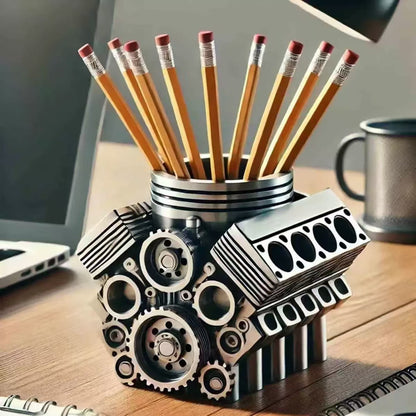 🛠️Държач за химикалки с модел двигател V8 - креативен настолен органайзер за домашни офиси -👨‍💻👷 перфектен подарък за автомобилни ентусиасти, механици и инженери