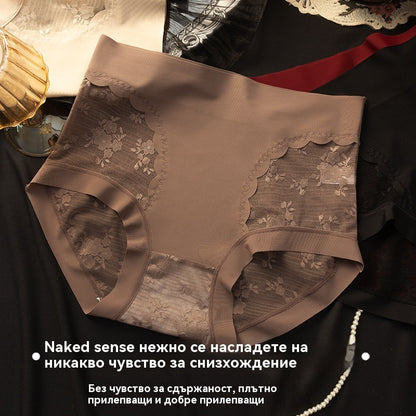 【26€】Комплект от 5 части: черно + бордо + бежово + кафяво + тухлено червено --- Дамски високоеластични безшевни дантелени бикини за контрол на корема, оформяне на седалището и повдигане