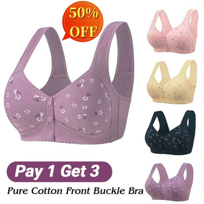 🌼【4 броя】Елегантен сутиен с копчета отпред от чист памук за жени на средна възраст
