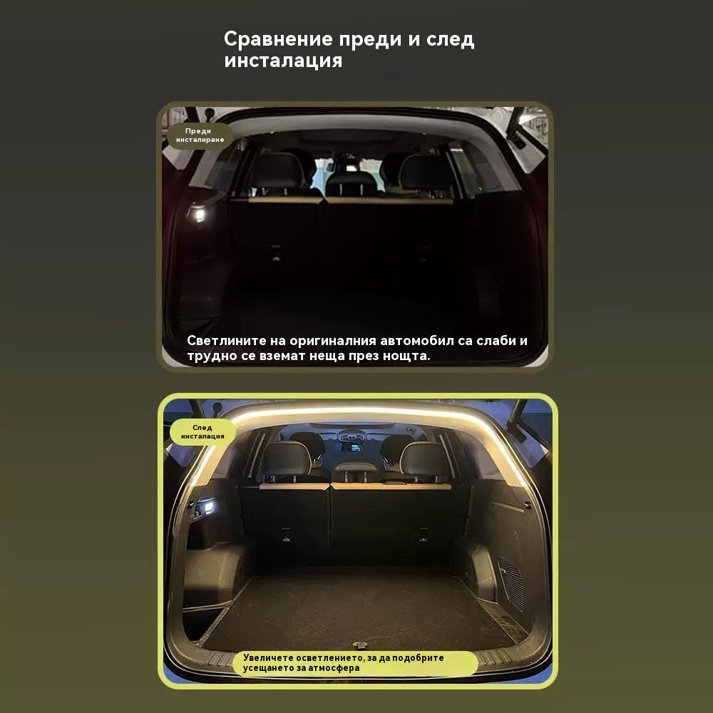 🚗Автоматична LED светлина за багажник | Висока яркост, лесен монтаж, съвместима с 99% от превозните средства