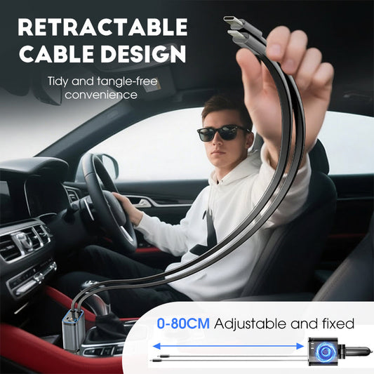 ⚡✨ Ултрабързо зарядно за кола: Два прибиращи се USB-C порта със Starlight околна светлина и интелигентна защита 🚗💫