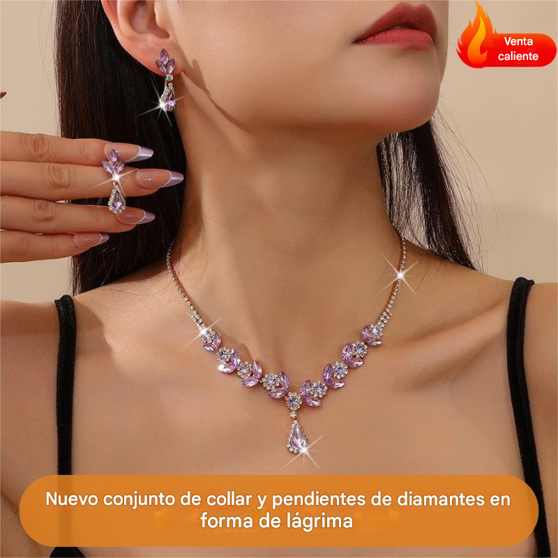 💎Нов комплект от диамантено колие и обеци с форма на сълза