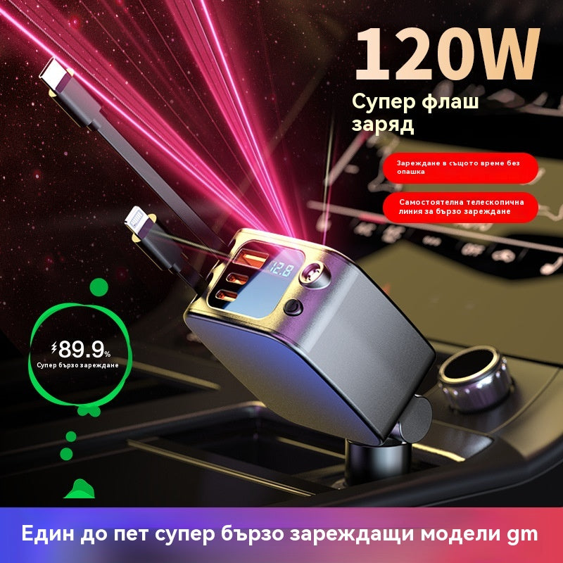 ⚡✨ Ултрабързо зарядно за кола: Два прибиращи се USB-C порта със Starlight околна светлина и интелигентна защита 🚗💫