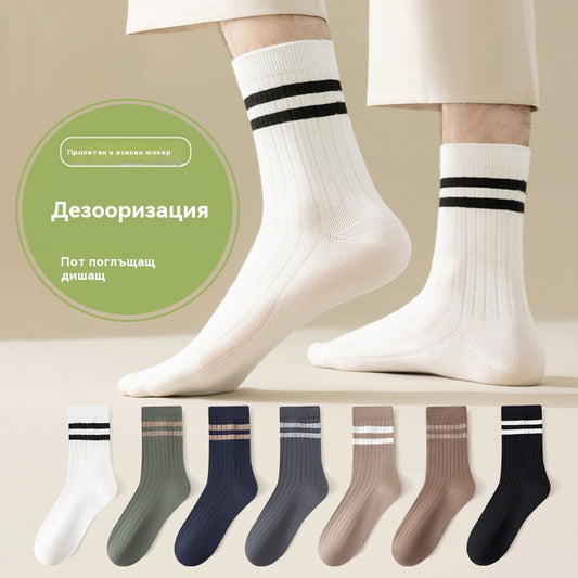 🧦【Пакет от 7 чифта】Есенни и зимни памучни чорапи, устойчиви на миризми, удебелени до средата на прасеца, подходящи за носене през есента и зимата.