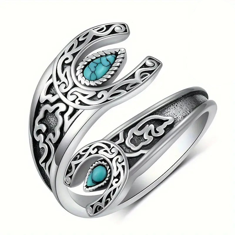 🌙Винтидж пръстен с тюркоаз и лунна светлина 💍 Дизайн с капковидна обковка от сребро 925 ✨ Регулируем отвор, подходящ за всички размери пръстени