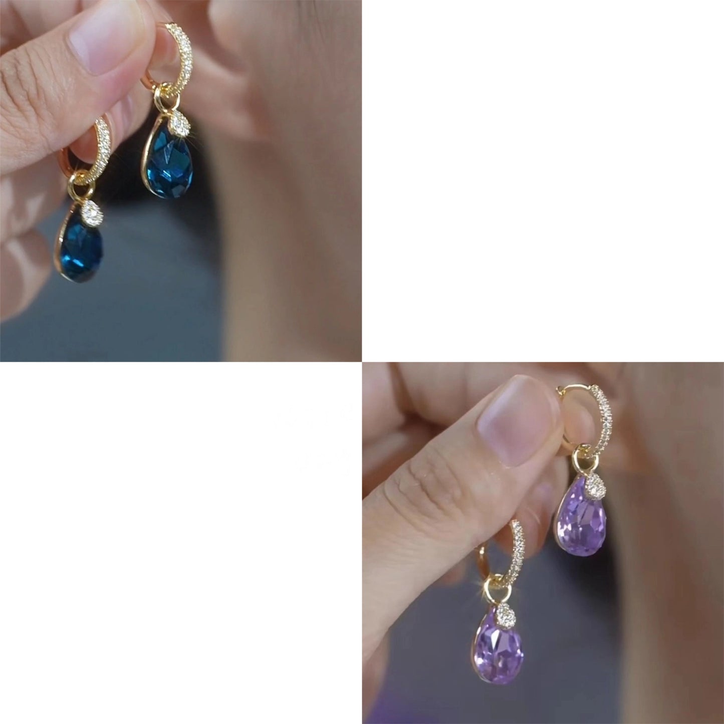 【Купете 2, вземете 2 безплатно】✨💧4 чифта луксозни кристални диамантени обеци във формата на сълза, нишов дизайн, елегантни и универсални, нови модни обеци за 2026 г.