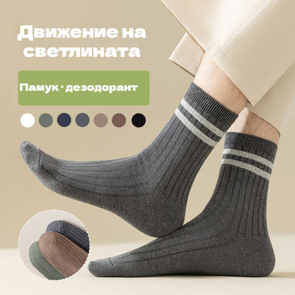 🧦【Пакет от 7 чифта】Есенни и зимни памучни чорапи, устойчиви на миризми, удебелени до средата на прасеца, подходящи за носене през есента и зимата.