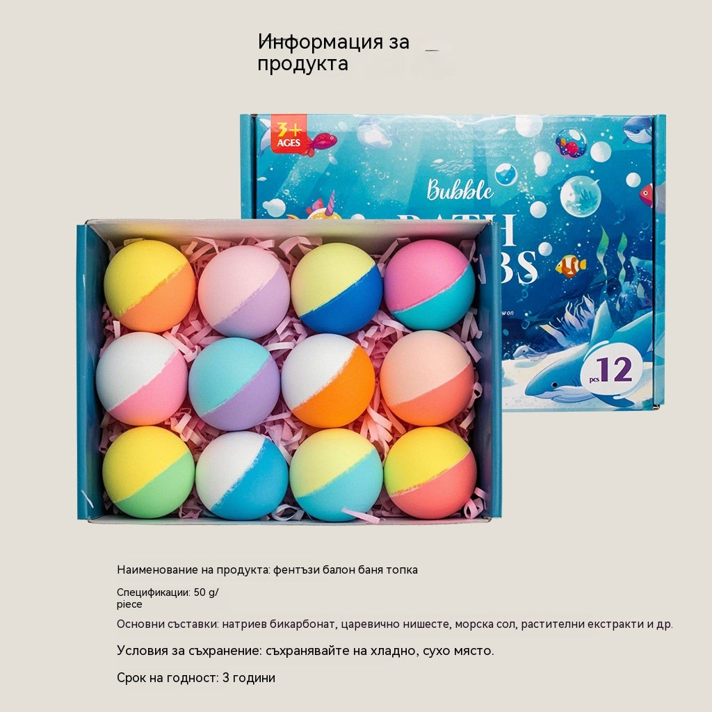 【12 броя 31 евро】💦🫧Комплект от 12 топчета сол за вана с форма на морски животни (60 г всяка) за деца.
