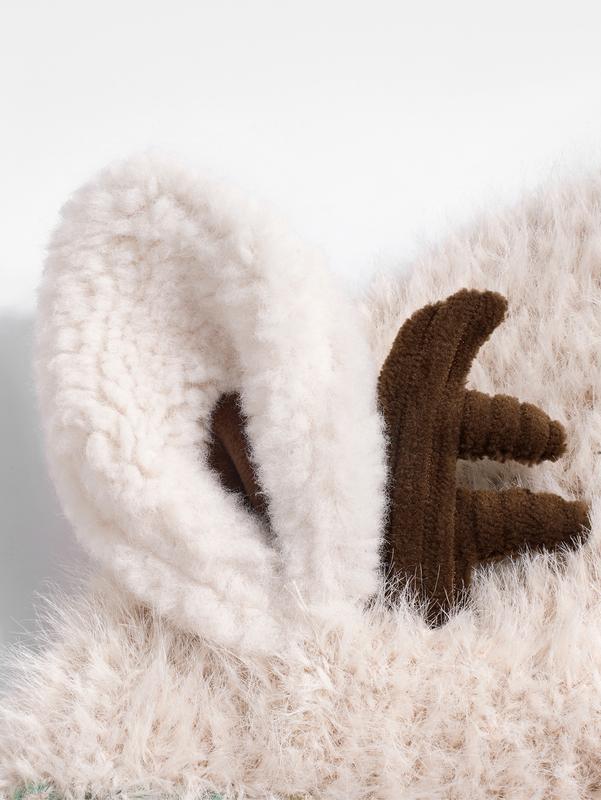 Сладка плюшена шапка от еленови рога за жени, топла плетена шапка с презрамки и ушички за есен и зима.