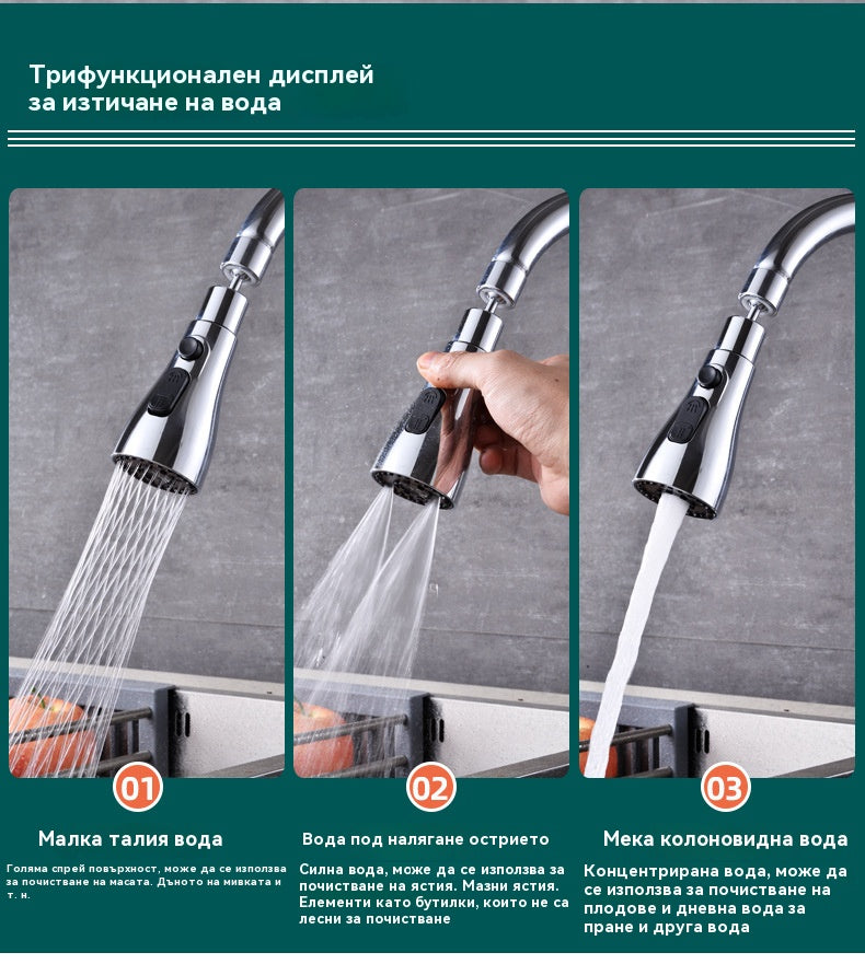 🚿💧Душ с удължител за универсални смесители; душ с многофункционална душ глава против пръски; душ глава, която може да се завърта и издърпва.