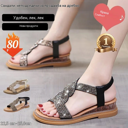 😍💖【35-40】Висок ток с противоплъзгаща се подметка и кристали