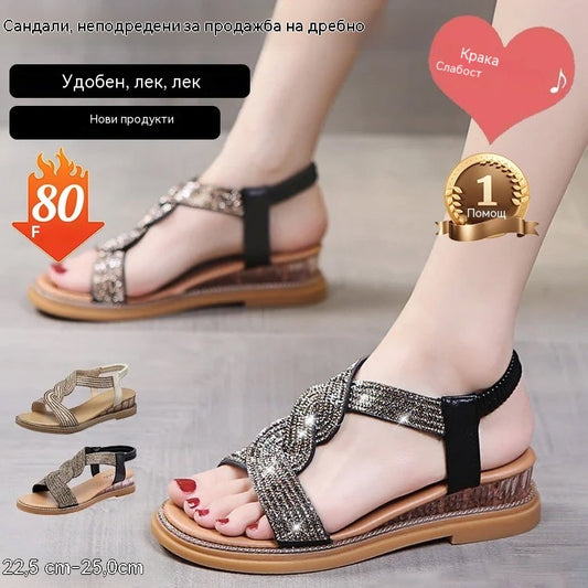 😍💖【35-40】Висок ток с противоплъзгаща се подметка и кристали