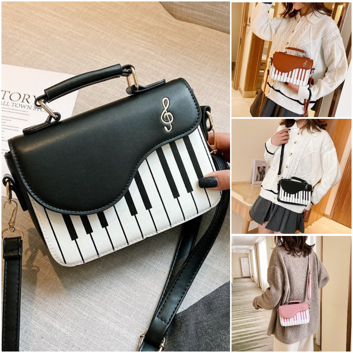 👜🎹 Креативна малка квадратна чанта с бродирана музикална нота