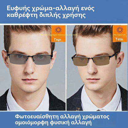 👓✨🕶️🔥Метални фотохромни слънчеви очила с полурамка, очила за късогледство против синя светлина, слънчеви очила за шофиране