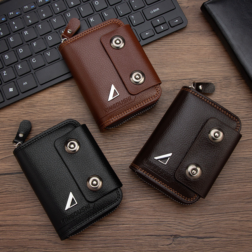 🔥【Гореща продажба】Нов мъжки къс портфейл, дизайн с двойна катарама, голям капацитет, множество отделения за карти.