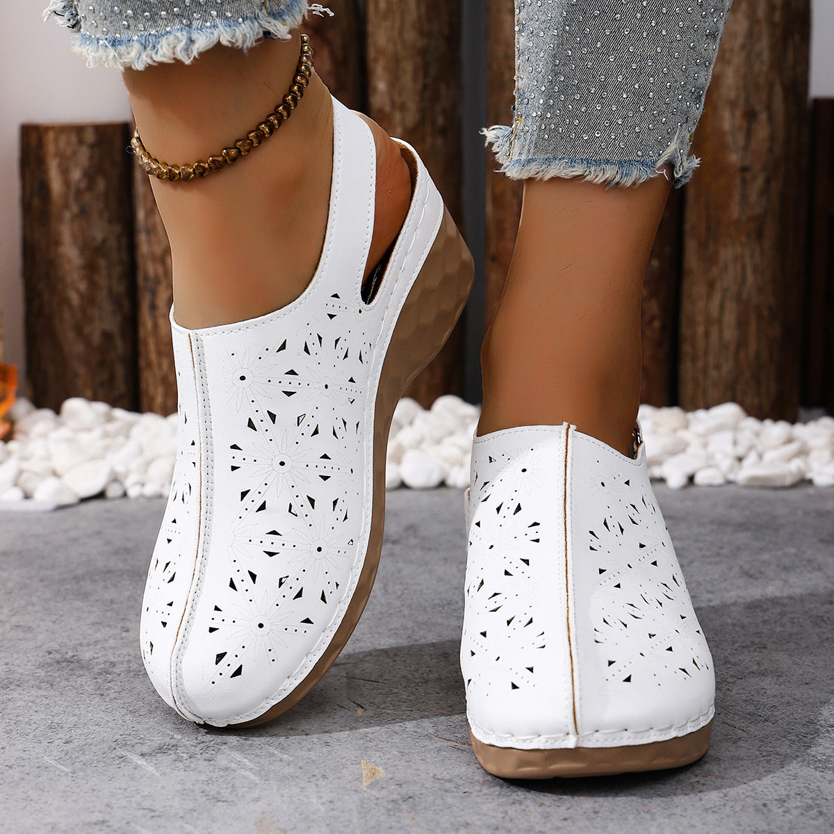 👡👡【36-43】Нови стилни, ажурни, удобни сандали с клиновиден ток
