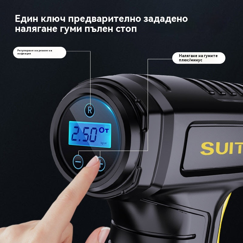 🚗💨🔥Многофункционална безжична преносима помпа за автомобилни гуми с цифров дисплей