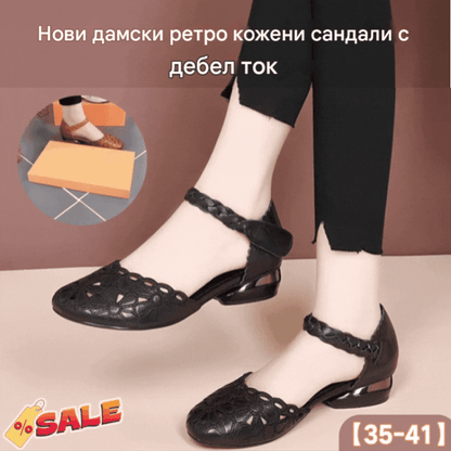 🌸🥿Нови дамски ретро кожени сандали с дебел ток