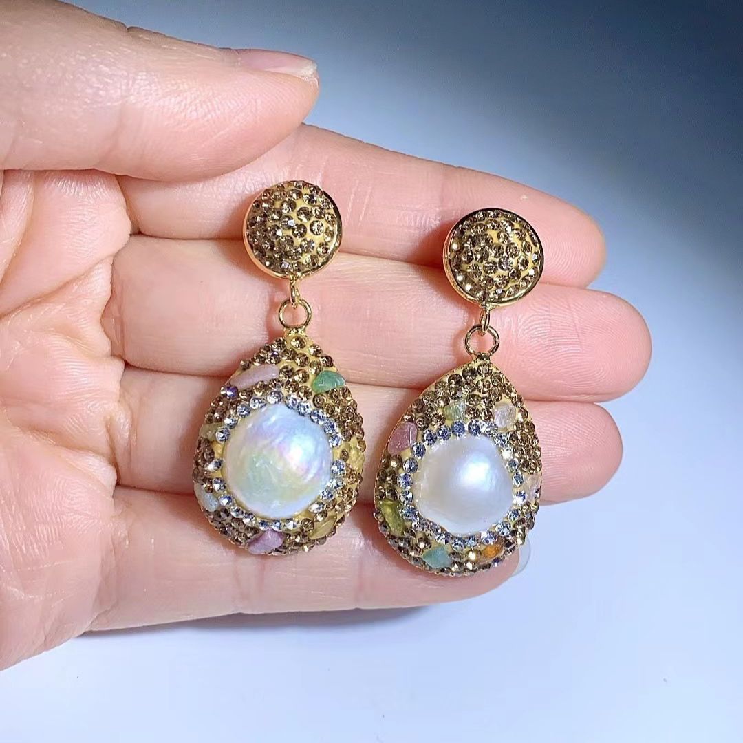 💎Диамантени обеци с естествени барокови перли