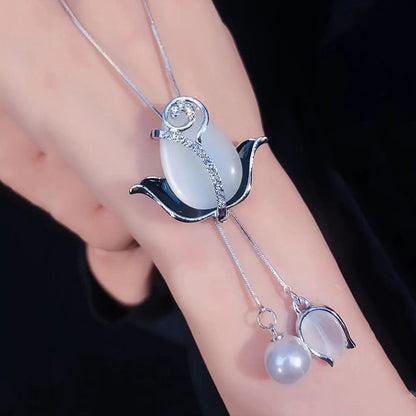 💝【💥50% отстъпка】✨Дълго колие с котешко око и лале, верижка за пуловер, аксесоари за облекло