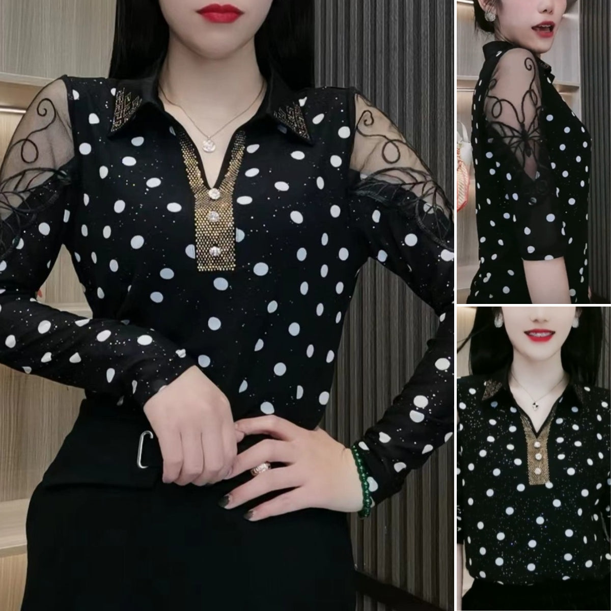 😍【M-4XL】Нова модна дамска тениска с диаманти на точки 2026