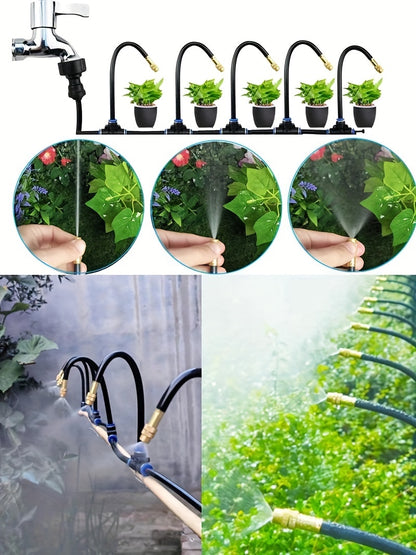 🌱【Купете 10, вземете 10 безплатно】Комплект за автоматично капково напояване с маркуч и регулируема месингова дюза - не е необходимо захранване