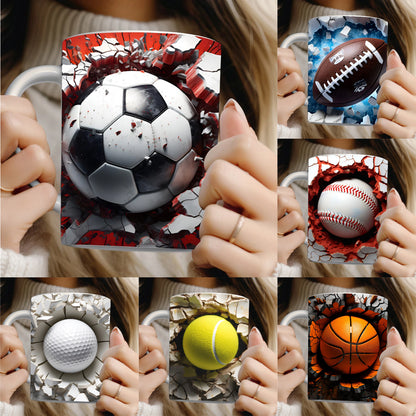 ⚽🏀🥎 Керамична чаша с дизайни на футбол, баскетбол и ръгби
