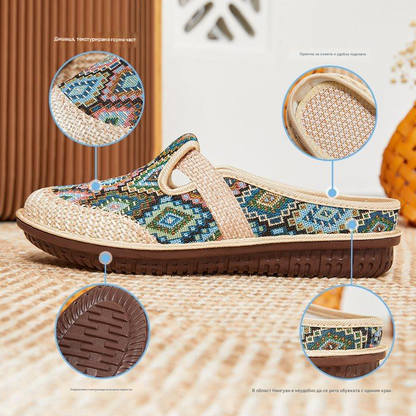 【35-41】💥Дамски ленени пантофи с меки подметки и бродерия