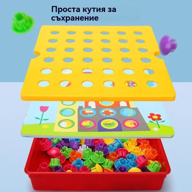 🍄👶🔥Пъзел с големи парчета и гъби: Образователен пъзел за деца, който учи цветове.