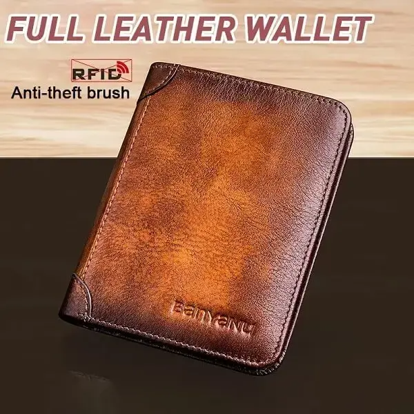 （купете 1 вземете 1 безплатно）Rfid портфейли от естествена кожа за мъже Винтидж, тънки, къси, многофункционални ID, държач за кредитна карта, чанта за пари