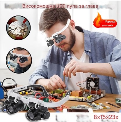 🔍Лупа с окуляри 8x, 15x и 23x, оборудвана с LED осветление