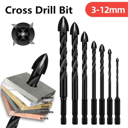 🔥【7 броя/3-12 мм】Четирифлейтово свредло от керамична сплав с неплъзгаща се шестоъгълна опашка ✅Пробиване на емайлирани плочи ✅Плочи ✅Стъклена сплав